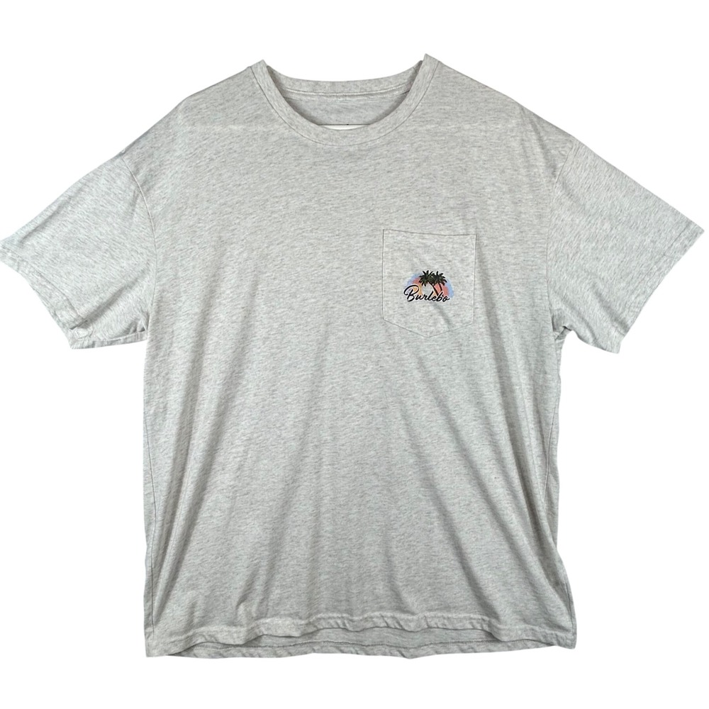Burlebo Mens XL Heather Gray Beach Fishing Graphic Pocket T-Shirt Short Sleeve